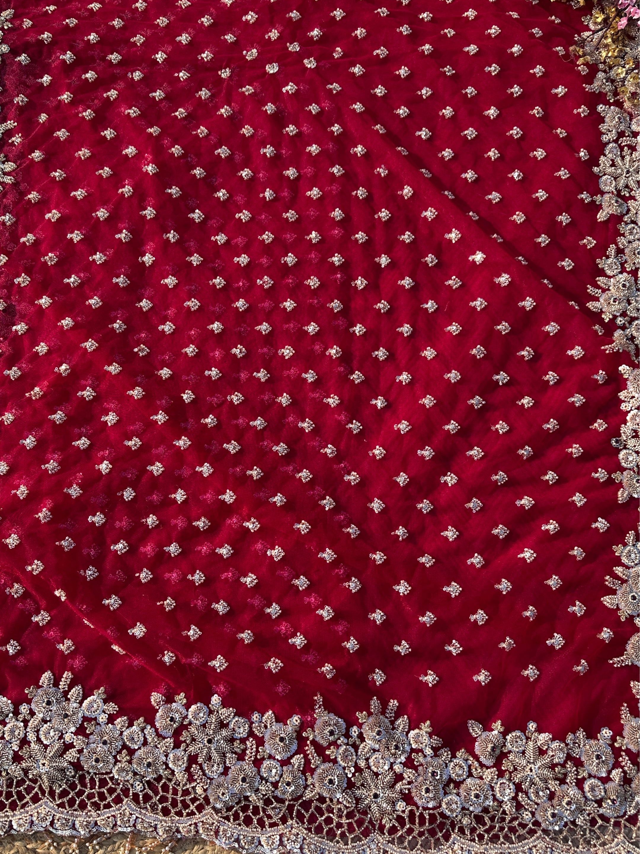 Magenta Net Saree with Blouse with Cutdana, Sequins, Beads, Stone and Cutwork Embroidery 5